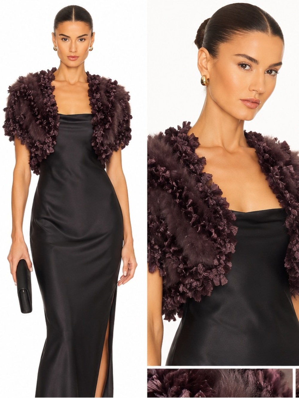 LaFaire Vintage Rabbit Fur Cropped Bolero Shrug Textured Statement Jacket